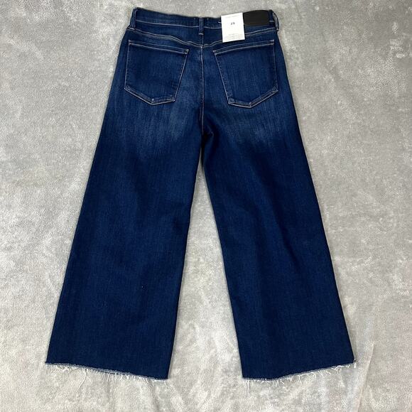 Citizens of Humanity Jeans Womens 29 Wide Leg Frayed Hem Cropped Dark Wash NWT - Picture 6 of 11